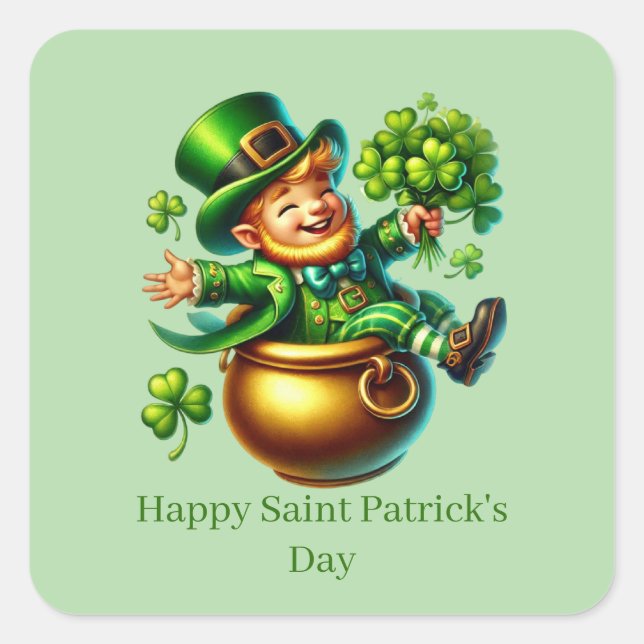 Happy Saint Patrick's Day customizable leprechaun  Square Sticker (Front)
