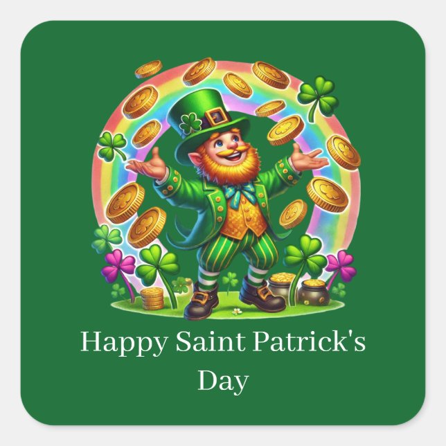 Happy Saint Patrick's Day customizable leprechaun  Square Sticker (Front)
