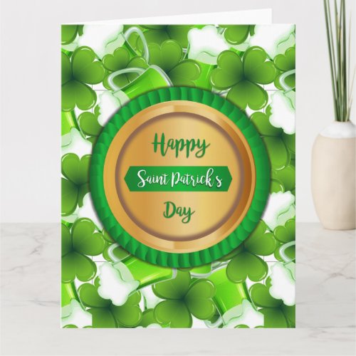 Happy Saint Patricks Day Faux Golden Badge Card