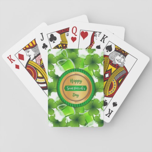Happy Saint Patricks Day Faux Golden Badge Playing Cards