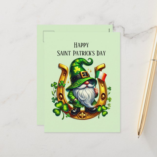 Happy Saint Patrick's Day gnome  Holiday Postcard (Front/Back In Situ)
