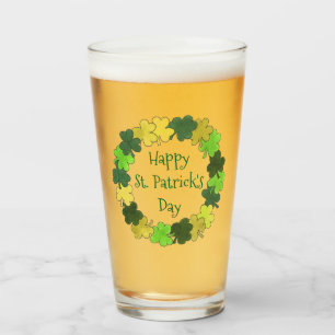 Happy Saint Patrick's Day Green Shamrock Wreath Glass