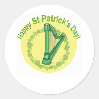 Happy Saint Patrick's Day Harp and Wreath Classic Round Sticker