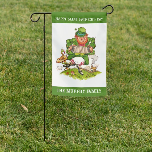 Happy Saint Patrick's Day Leprechaun Personalized Garden Flag (In SItu)