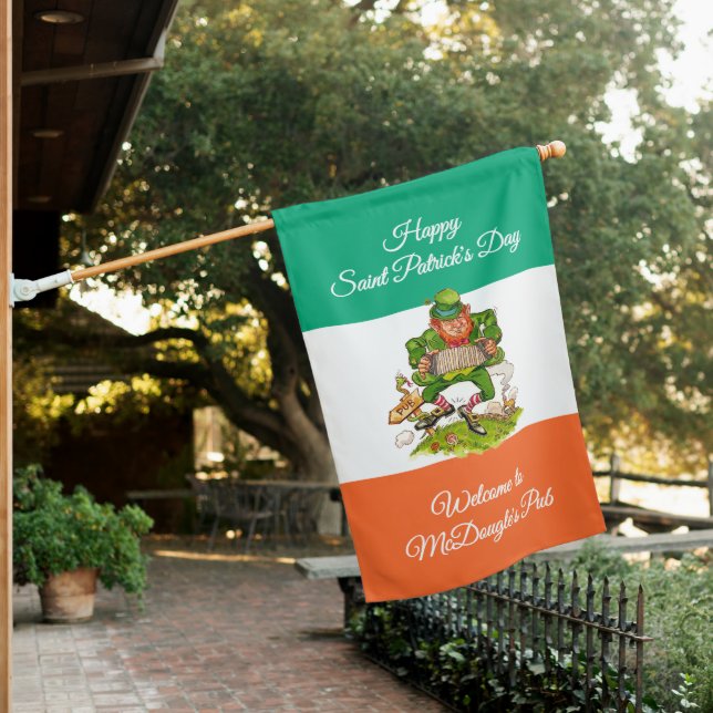 Happy Saint Patrick's Day Leprechaun Personalized House Flag (In SItu)