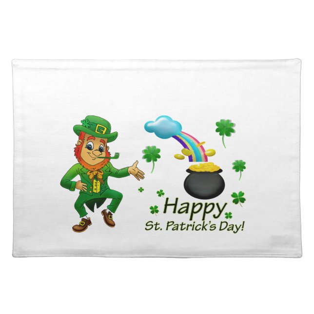 Happy Saint Patrick's Day Leprechaun Rainbow  Cloth Placemat (Front)