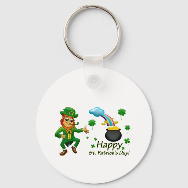 Happy Saint Patrick's Day Leprechaun Rainbow  Keychain (Front)