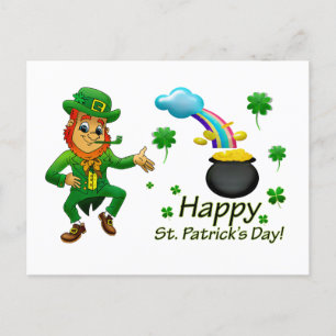 Happy Saint Patrick's Day Leprechaun Rainbow  Postcard