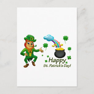 Happy Saint Patrick's Day Leprechaun Rainbow Postcard