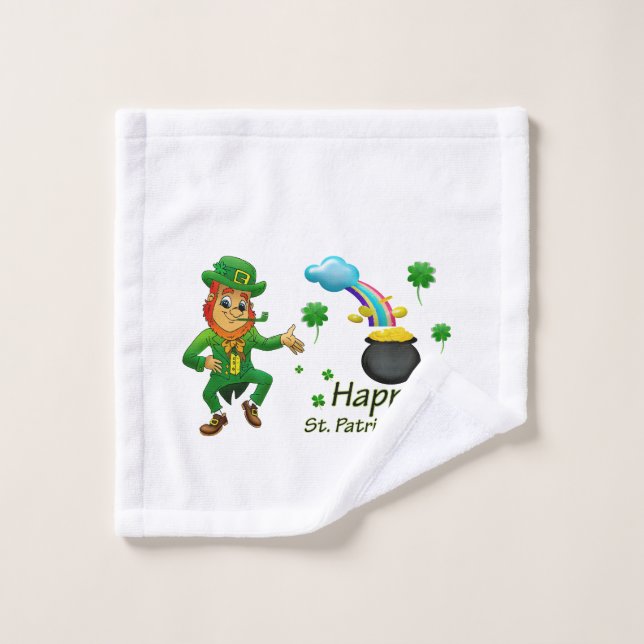 Happy Saint Patrick's Day Leprechaun Rainbow  Wash Cloth (Wash Cloth)