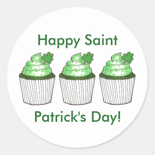 Happy Saint Patricks Day Lucky Green Cupcake Cake Classic Round Sticker