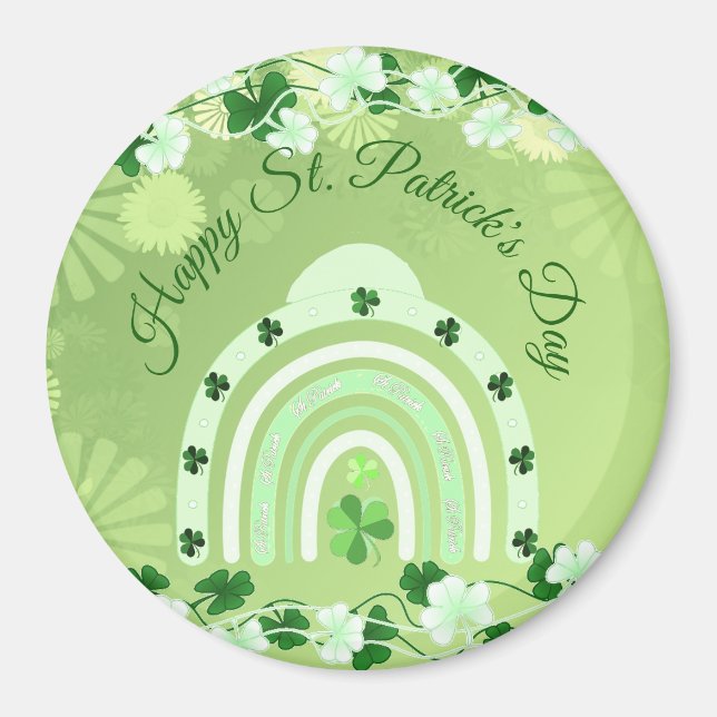 Happy Saint Patrick's Day Lucky Shamrocks Rainbow  Magnet (Front)