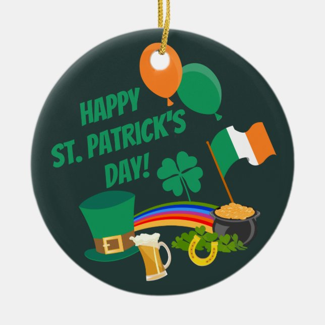 Happy Saint Patrick's Day symbols and traditions Ceramic Ornament (Front)