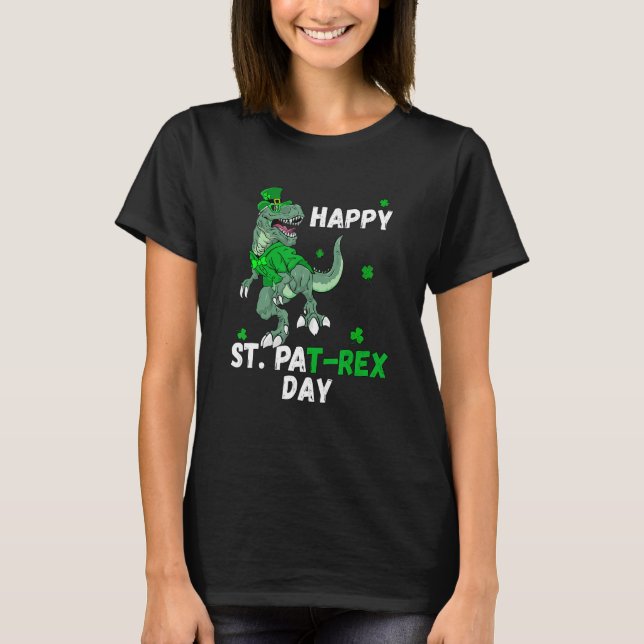 Happy Saint Patricks Pat Rex Day T Rex Dinosaur Ki T-Shirt (Front)