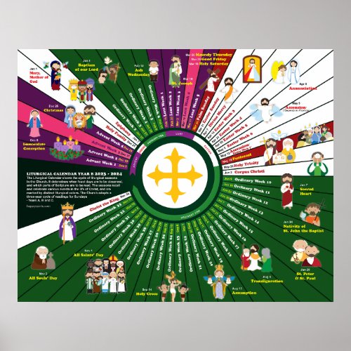 Happy Saints Liturgical Calendar 2024 Year B Poster