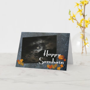 Happy Samhain-Full Moon/Fall Leaves Card