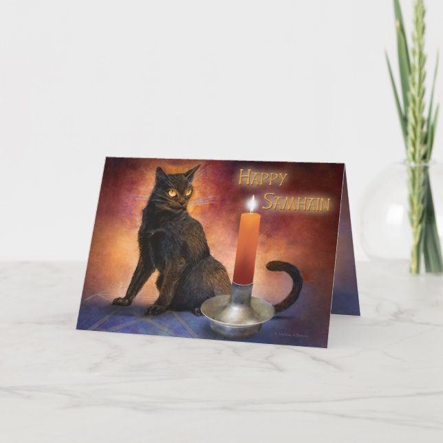 Happy Samhain Kitten and Candle. Card (Front)