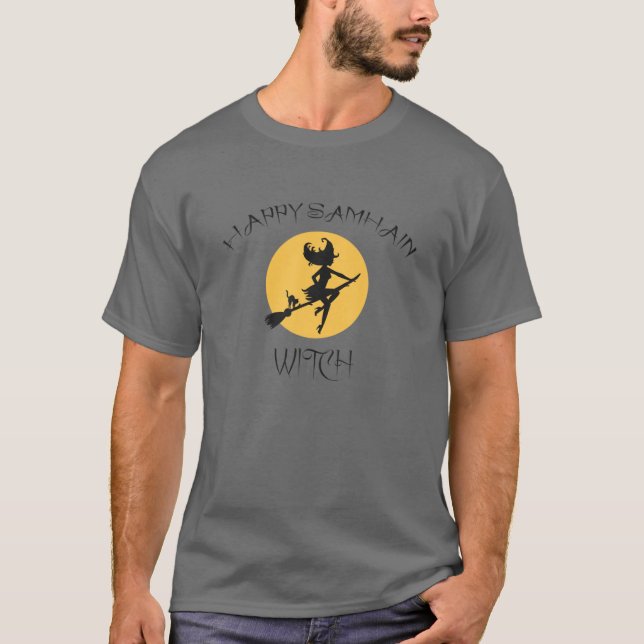 Happy Samhain Witch Celtic Gaelic Halloween T-Shirt (Front)