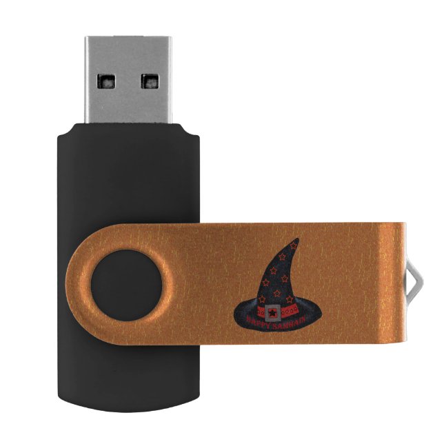 Happy Samhain Witch Hat Stars Magic Wiccan USB Flash Drive (Opened)