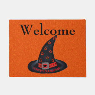 Happy Samhain Witch Hat Stars Magic Wiccan Welcome Doormat