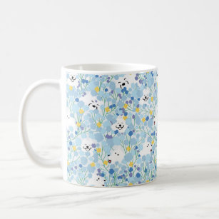 Happy samoyed dog in blue floral garden dog mom coffee mug