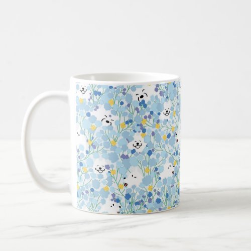 Happy samoyed dog in blue floral garden dog mom coffee mug