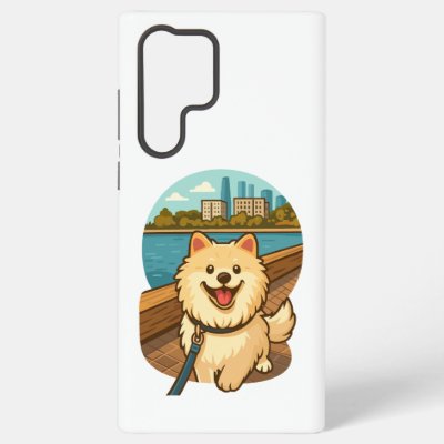 Happy Samoyed Walk by the City Waterfront Samsung Galaxy S22 Ultra Case