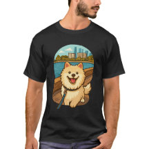 Happy Samoyed Walk by the City Waterfront