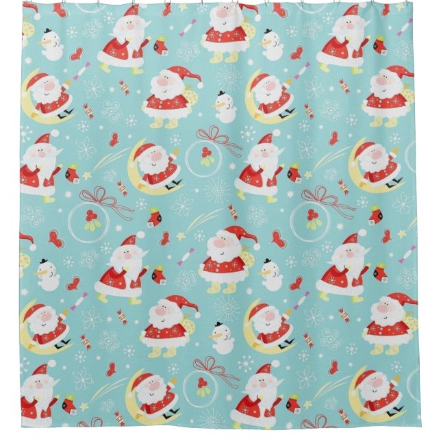 Happy Santa And Frosty Shower Curtain (Front)