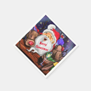 Happy Santa and Reindeers Christmas Party - Funny Napkins