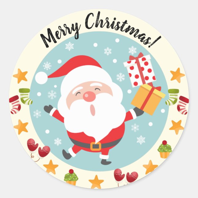 Happy Santa Christmas Classic Round Sticker (Front)