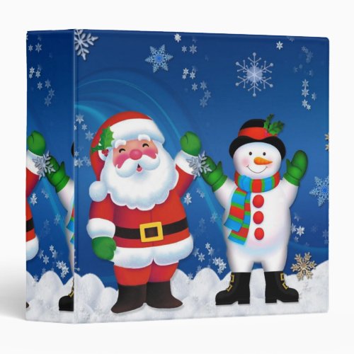 Happy Santa Claus and Snowman 3 Ring Binder