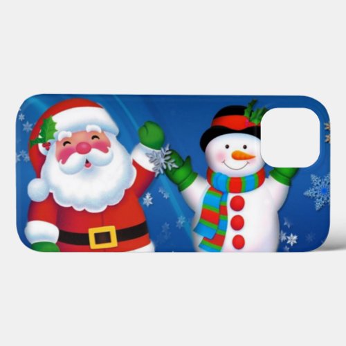 Happy Santa Claus and Snowman iPhone 13 Case