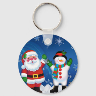 Happy Santa Claus and Snowman Keychain