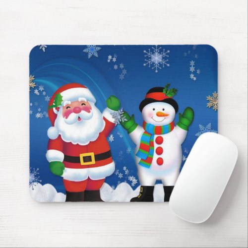 Happy Santa Claus and Snowman Mouse Pad