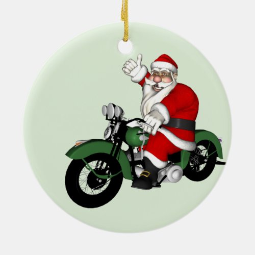 Happy Santa Claus Biker Ceramic Ornament