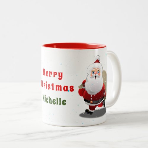 Happy Santa Claus Cartoon Two_Tone Coffee Mug