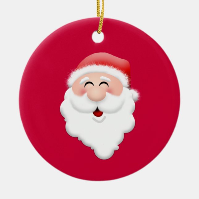 Happy Santa Claus Face Ceramic Ornament (Front)