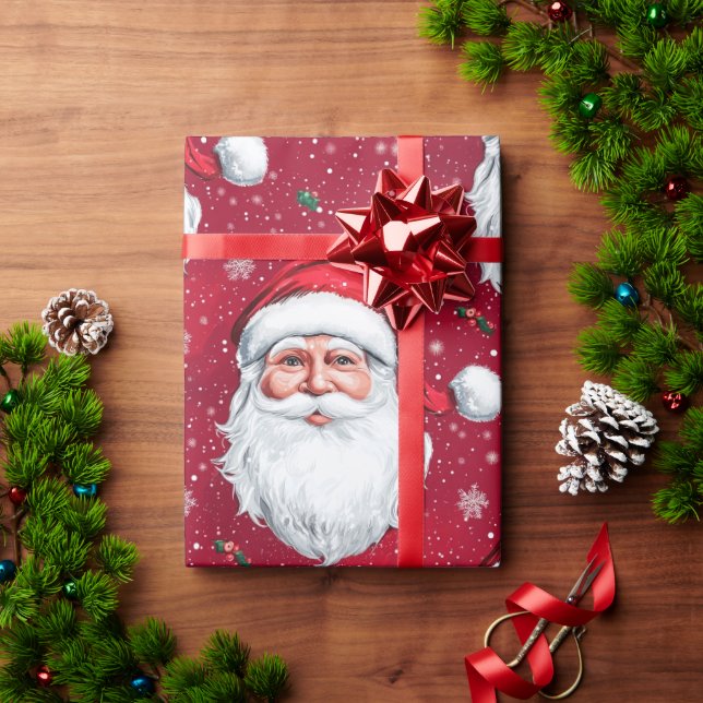 Happy Santa Claus Face Design Wrapping Paper (Holiday Gift)