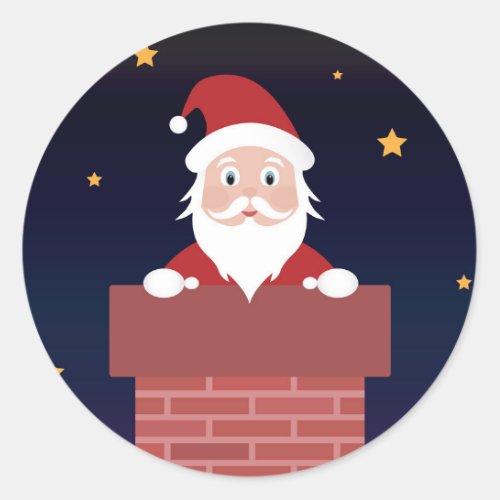 Happy Santa Claus going down the chimney Classic Round Sticker