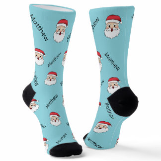 Happy Santa Claus Heads With Custom Name Pattern Socks