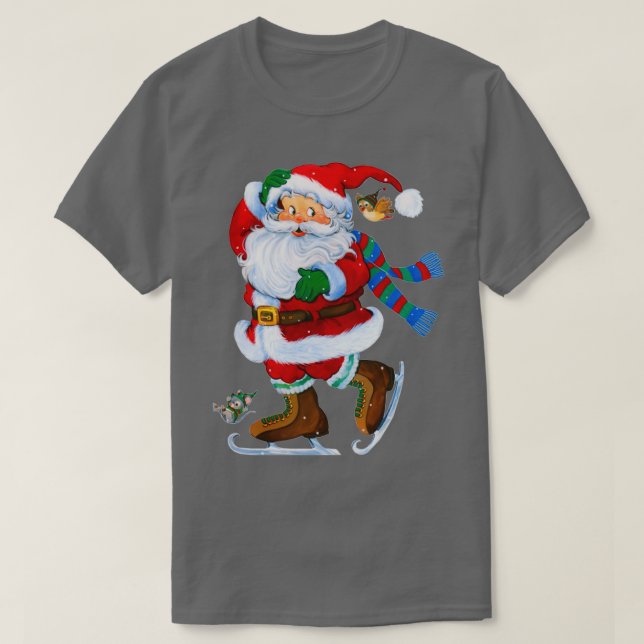 happy Santa Claus Ice Skating christmas T-Shirt (Design Front)