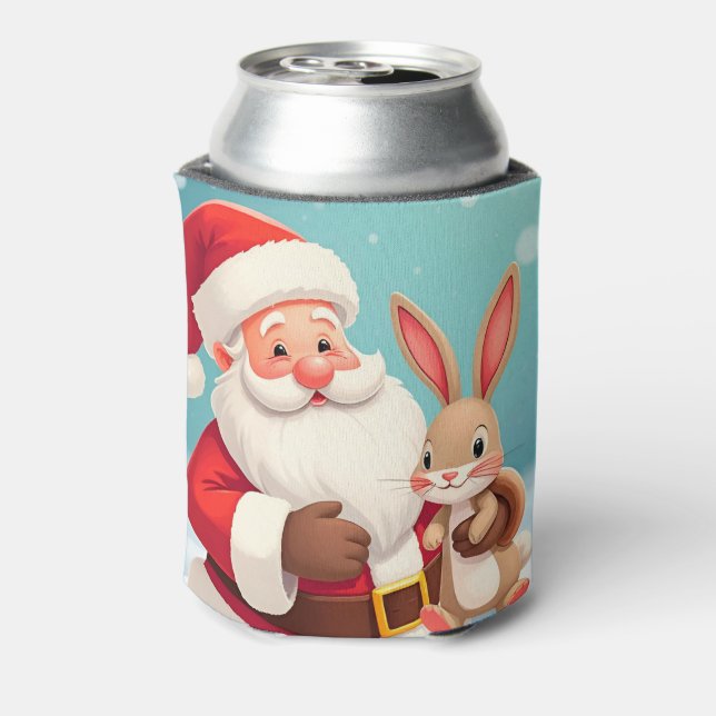 Happy Santa Claus in Snowy Winter Scene Can Cooler (Can Back)