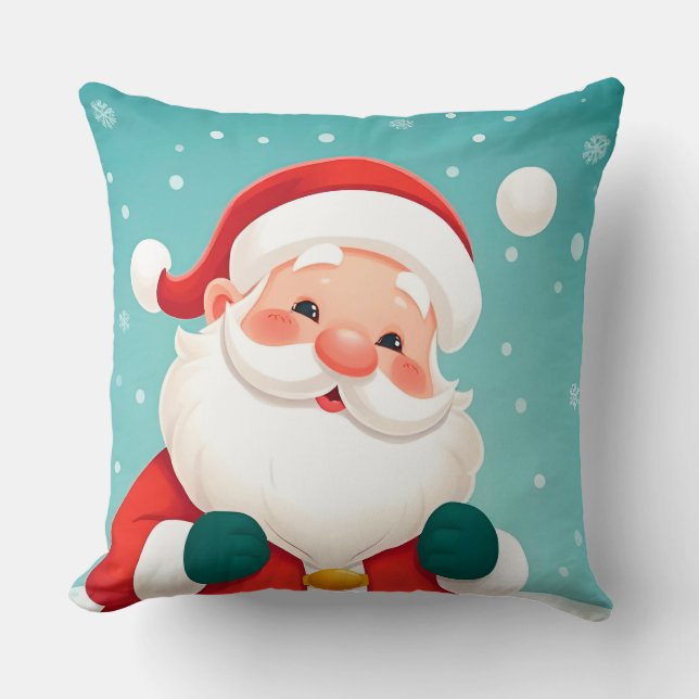 Happy Santa Claus in Snowy Winter Scene Throw Pillow (Front)