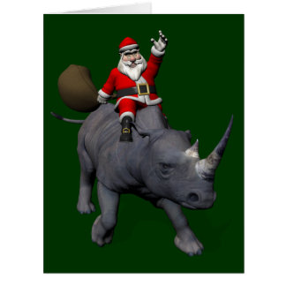 Happy Santa Claus On Rhino Rhinoceros