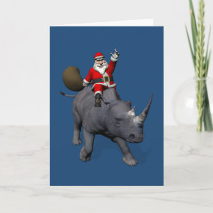 Happy Santa Claus On Rhino Rhinoceros Holiday Card