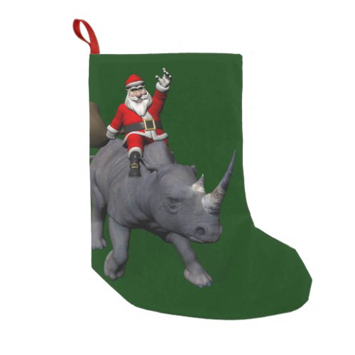 Happy Santa Claus On Rhino Rhinoceros Small Christmas Stocking