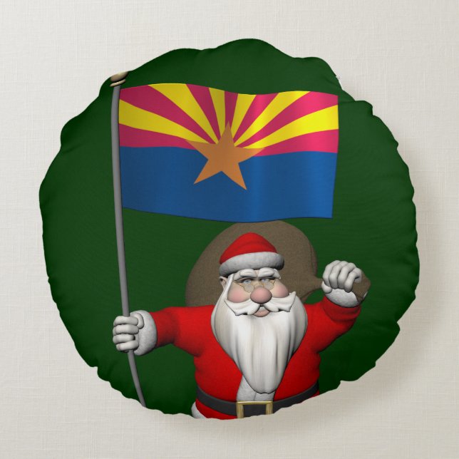 Happy Santa Claus On The Way To Arizona Round Pillow (Back)