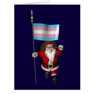 Happy Santa Claus Waves Transgender Pride Flag
