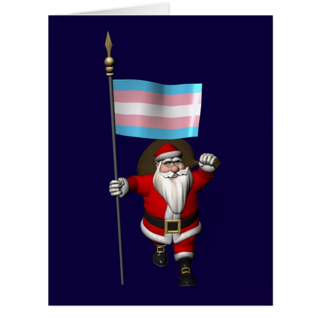 Happy Santa Claus Waves Transgender Pride Flag Cards (Front)